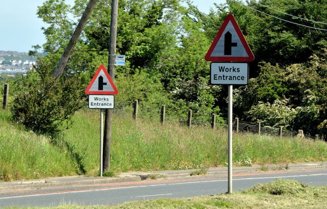 "Works entrance" roads signs,... © Albert Bridge Geograph Ireland