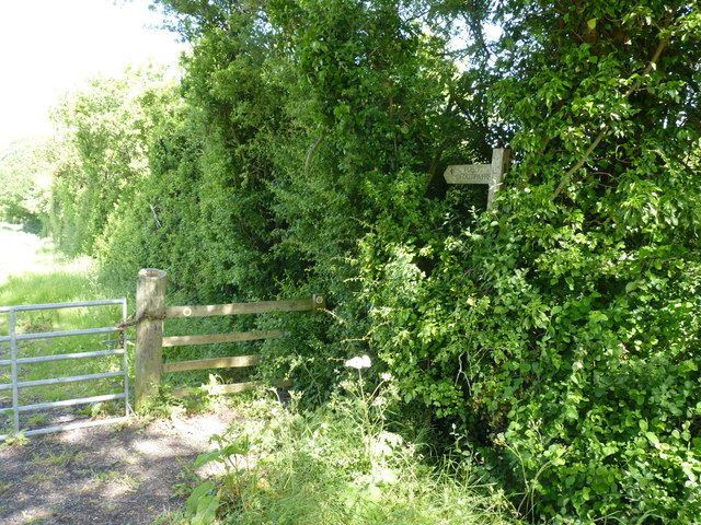 Foot path sign and wooden fence
