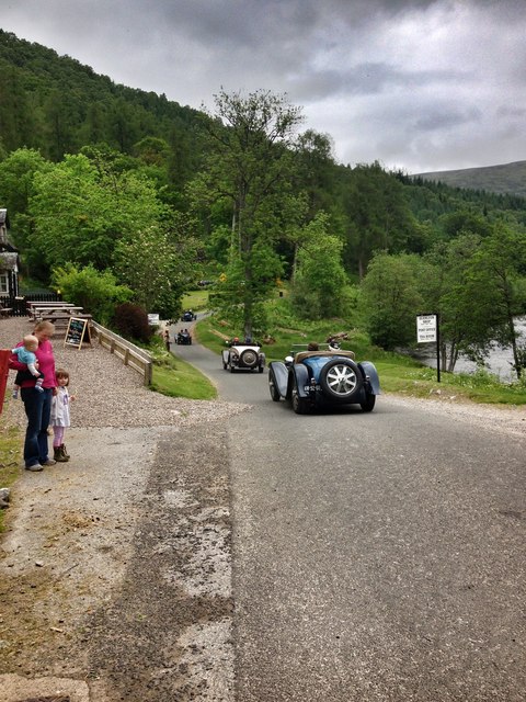 The Bugatti Rally going past Glenlyon Post Office
