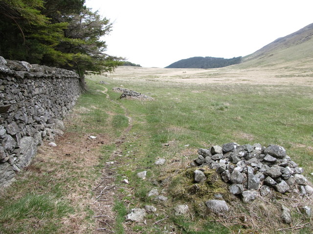 Footpath alongside the periphery wall of Tollymore Forest Park