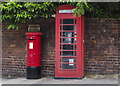 Pillar box and Telephone kiosk on the corner of St George