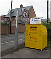 Yellow donations bin outside Woodstock fire station