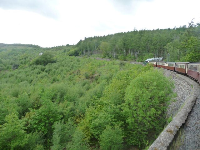 Train for Porthmadog crossing the Afon Cae Fali