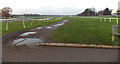 SO8455 : Wonky fence at Worcester Racecourse by Jaggery