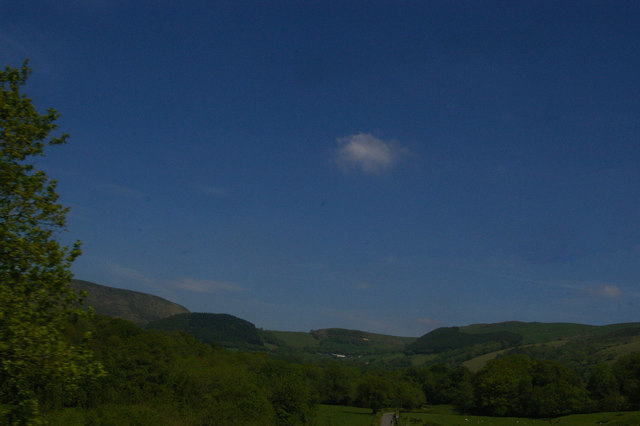 View up the valley of Afon Rhiwsaeson north of Llanbrymair