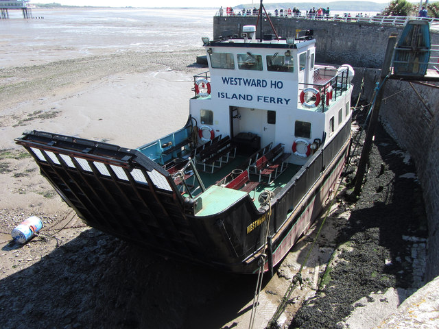 Westward Ho ferry on the mud at Weston