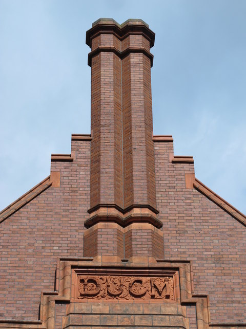 Chimneys and inscribed stone, Sutherland House, College Street, NE1