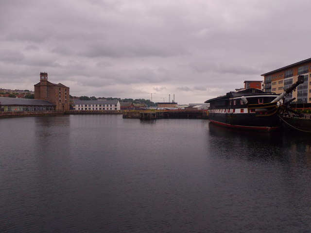 View NE from footbridge over Victoria Dock, Dundee