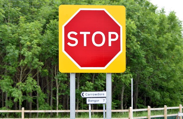 "Stop" sign, Ballyblack, Carrowdore (June 2015)