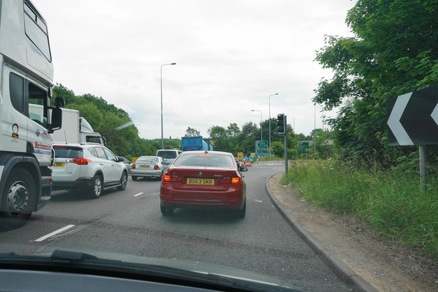 Stopped traffic on the Stivichall Roundabout