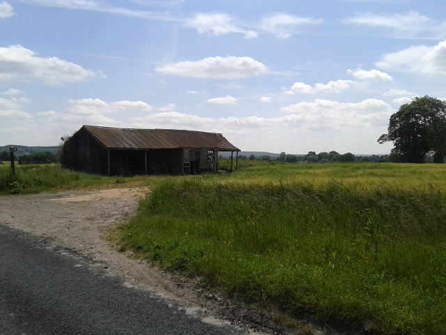 A barn and fields