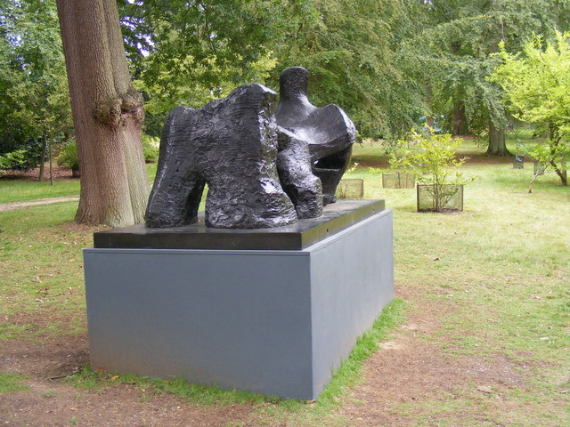 A Henry Moore reclining figure in the woodland garden at Hatfield House