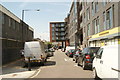 View back along Roach Road to the footbridge leading to the Hertford Union Canal