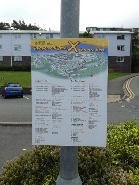Aberystwyth University sign near Penbryn
