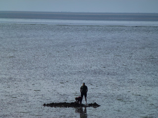 Man and boy on North Beach, Heacham