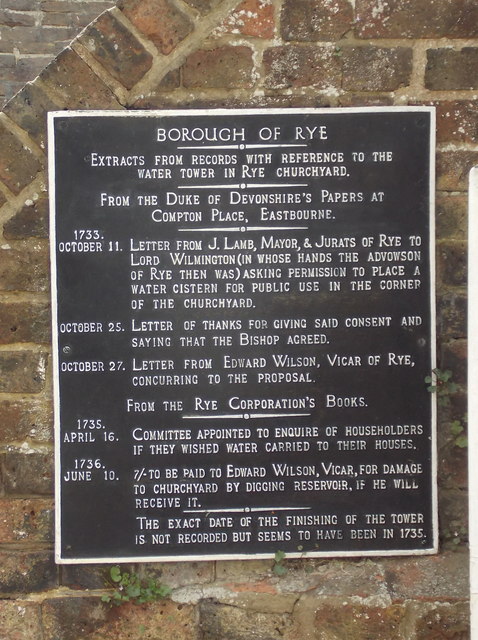Rye: the water tower plaque