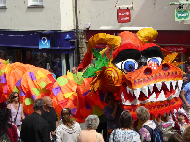 A Chinese dragon in the Penzance  Mazey Day parade 2015