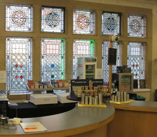 Foyer bar with stained glass windows, Cadogan Hall 