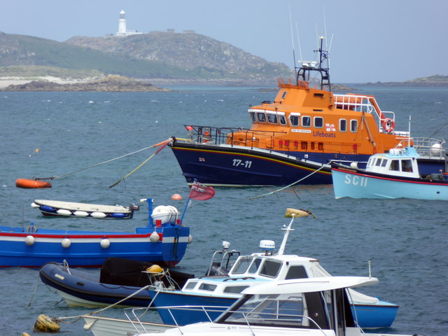 The Scilly lifeboat in the harbour at Hugh Town