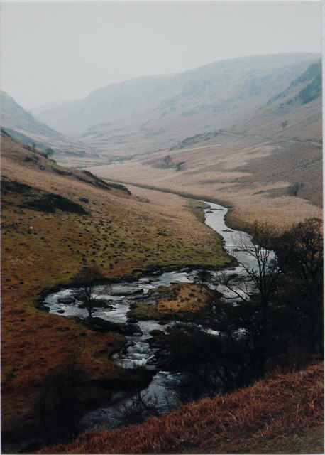 Looking west-northwest along the Afon Irfon in 1987