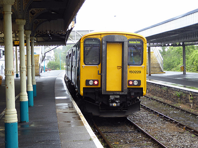A train for Pembroke Dock standing at Tenby station