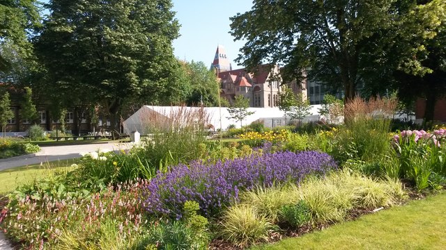 Graduation marquee in gardens at University of Manchester
