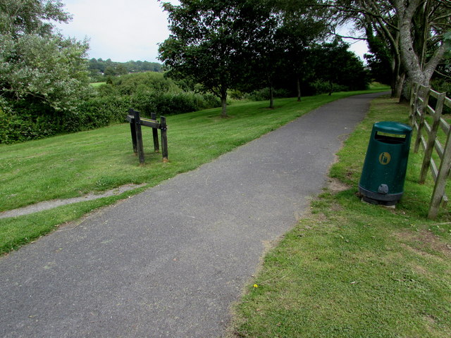 Information board and litter bin alongside the Wales Coast Path, Kidwelly