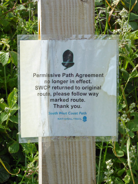 Coastal path notice near South Hole, Devon
