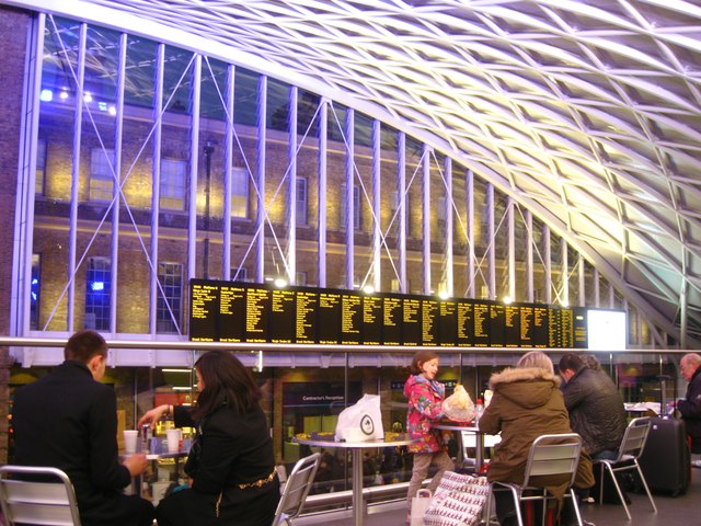 Balcony view of the Departures board, Kings Cross station, London