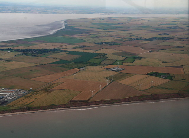 Out Newton Windfarm and view to Sunk Island: aerial 2015