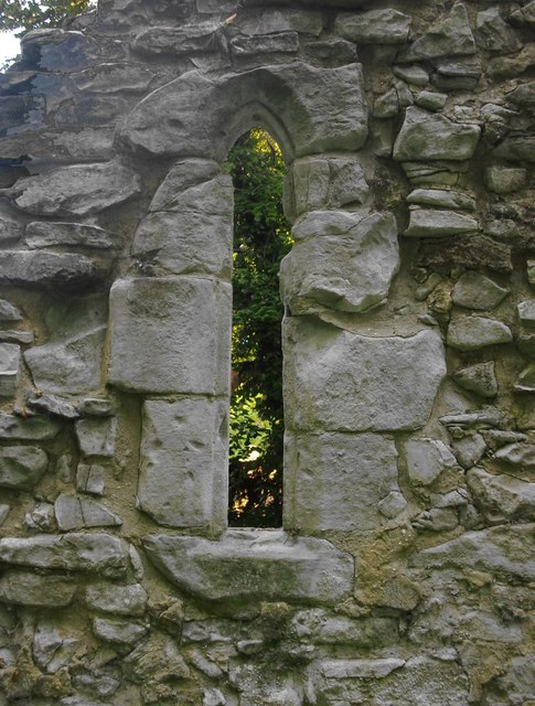 The ruined church at Treyford: external view of a window