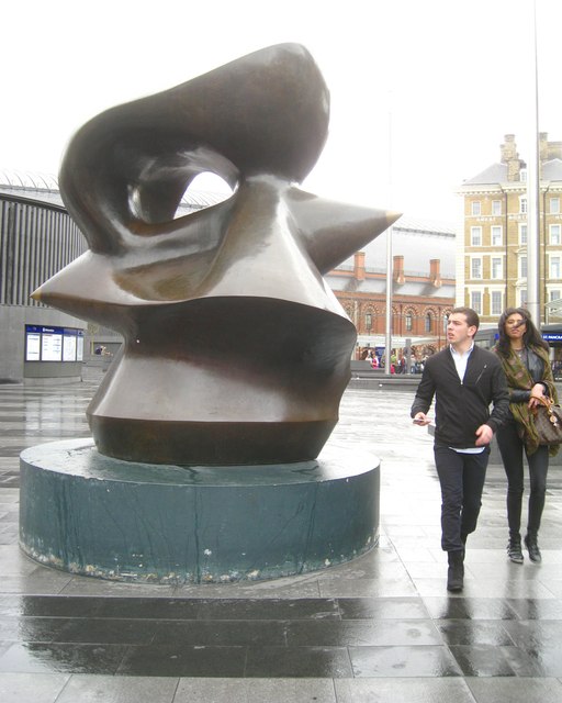 Henry Moore's 'Large Spindle Piece 1974' in front of King's Cross Station, London