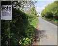 Vote placard alongside a minor road in Poolhill