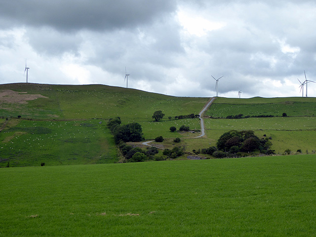 A view towards the Mynydd Gorddu wind farm