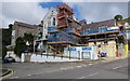 Scaffolding on the south side of the Hope & Anchor in Goodwick