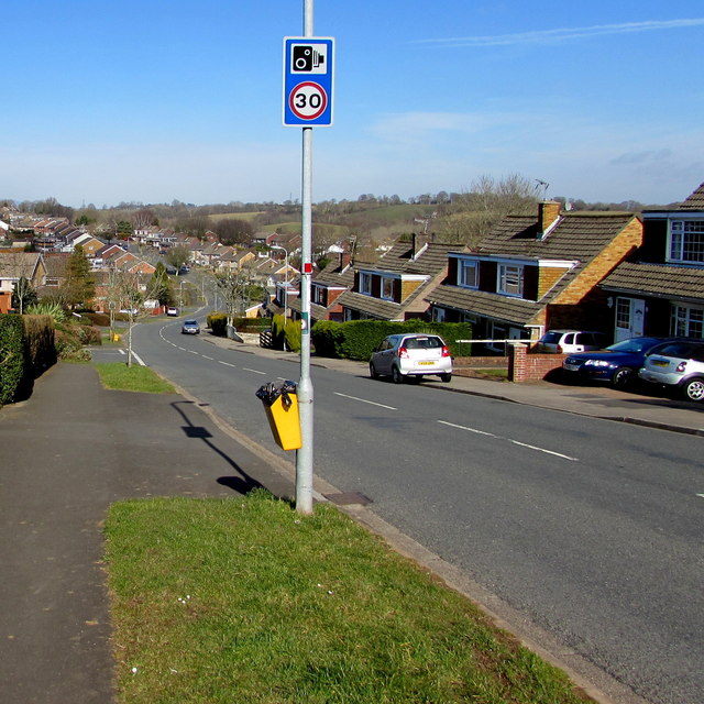 Combined speed limit and speed camera sign, Rowan Way, Malpas, Newport