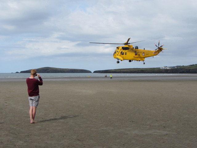 Rescue helicopter on Poppit Sands