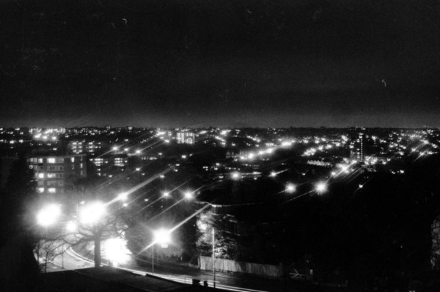 Night-time view northward from Raleigh Court, Norwood 1985