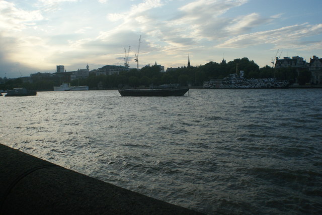 View of a boat on the Thames from the South Bank