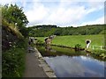 Pig tail bridge overflow ahead on the Huddersfield narrow canal