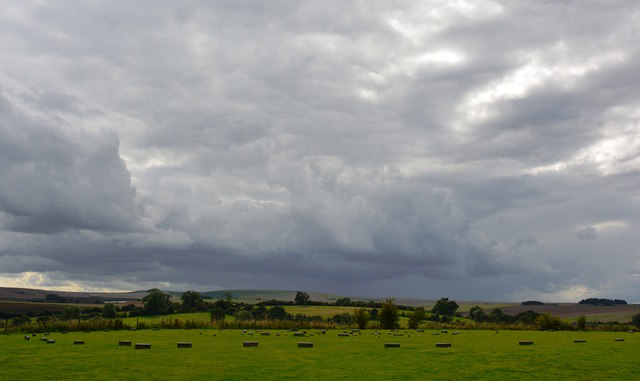 Brooding sky over The Sanctuary, near Avebury, Wiltshire
