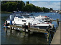 Boats moored along the River Thames