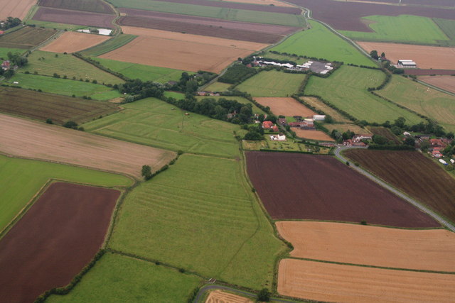 Ridge and furrow and old enclosure marks at Conisholme: aerial 2015