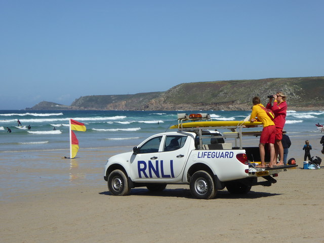 RNLI lifeguards on duty on Sennen beach