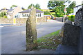 Stone seat and post at junction of Raines Road with Station Road