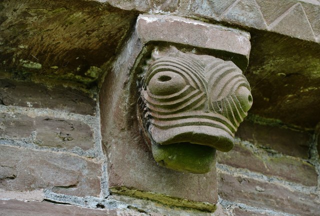 Kilpeck: The church of St. Mary and St. David: Eastern aspect corbel table carving 1