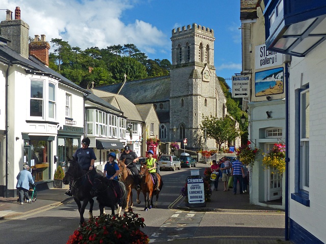 Horse riders, Fore Street, Beer, Devon