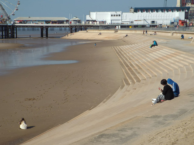 Enjoying the beach and April sunshine, south of Central Pier, Blackpool