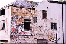 SJ9856 : Advertising on Derelict Building (ghost sign) by Stu JP