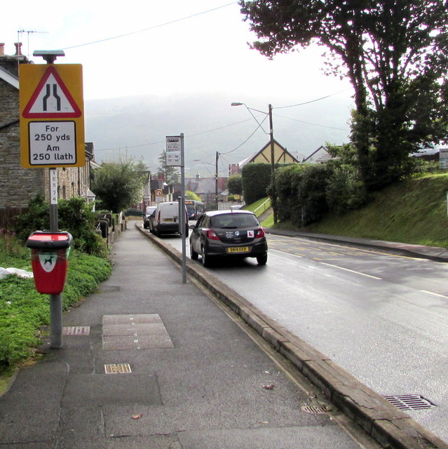 Narrower road for 250 yards ahead, Newbridge